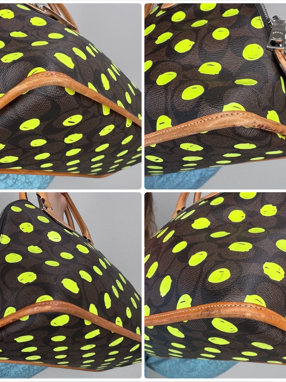 Coach Cora Dome Satchel neon dots with COA